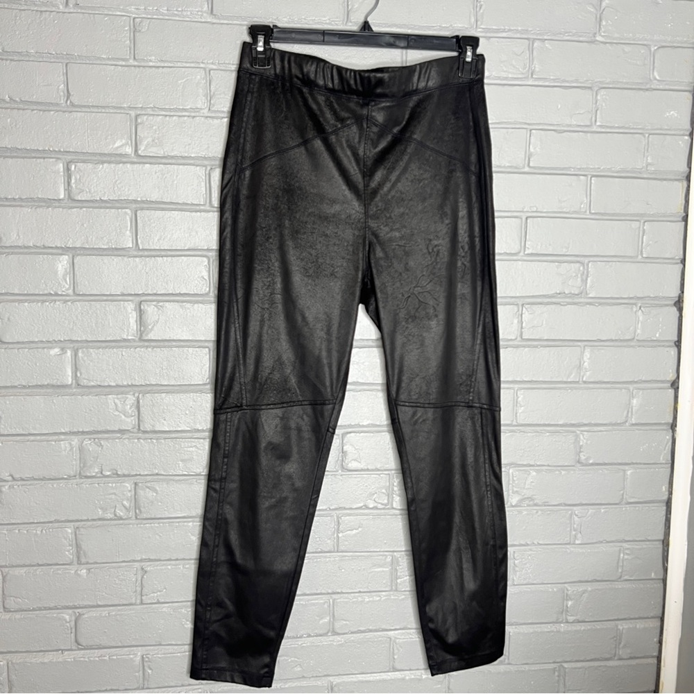 Free People Womans Mid Rise Faux Leather Pull On Legging Pants Black Size Large